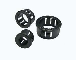 KT Cable Accessories  snap bushing use quality  UL approved 6/6 nylon.  Flammability rating of 94v-2. Snap Bushings are designed to protect from sharp edges where you may be running cable and hoses through metal objects.